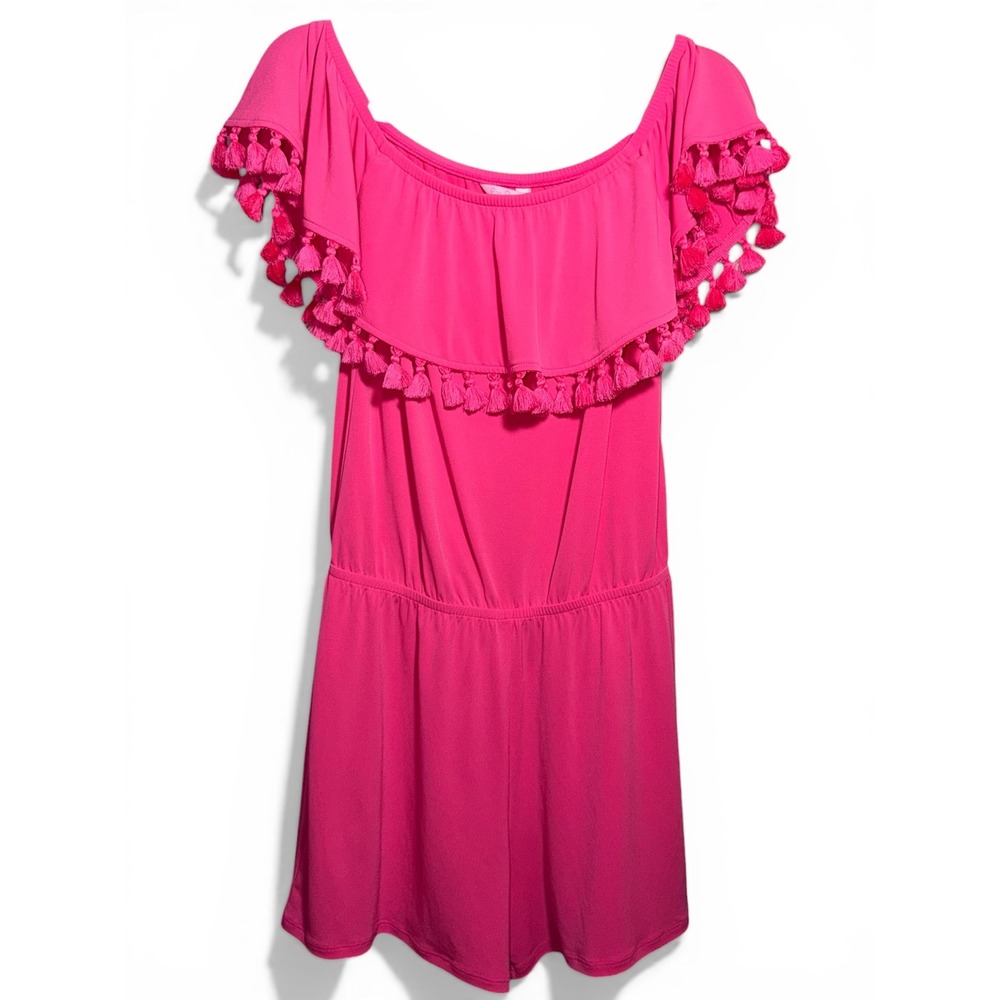 Lilly Pulitzer Romper Small Hot Pink Fuscia Tassel Off Shoulder Resort Summer
